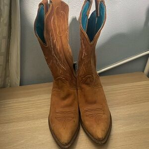 vintage Nocona Tan Heeled Boots with Decorative Stitching